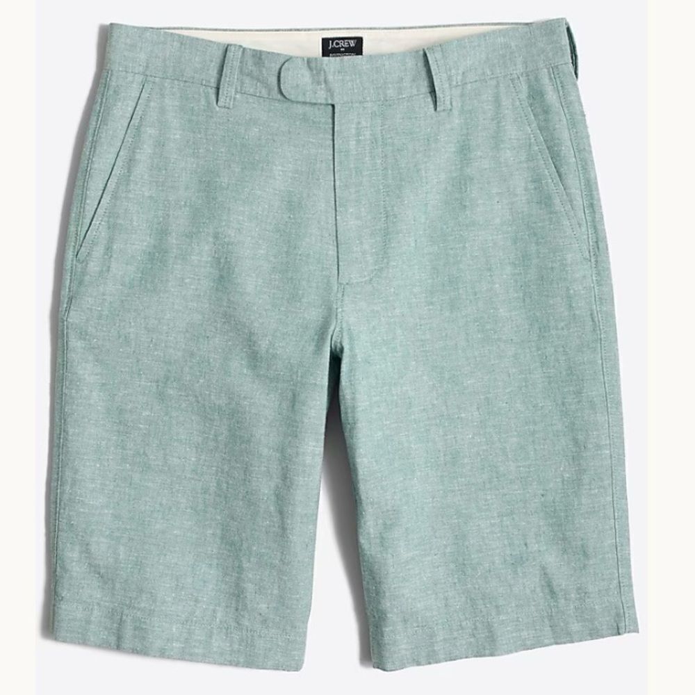 J.Crew 11" Rivington Short – Linen Cotton Blend, Faded Teal, Size 33